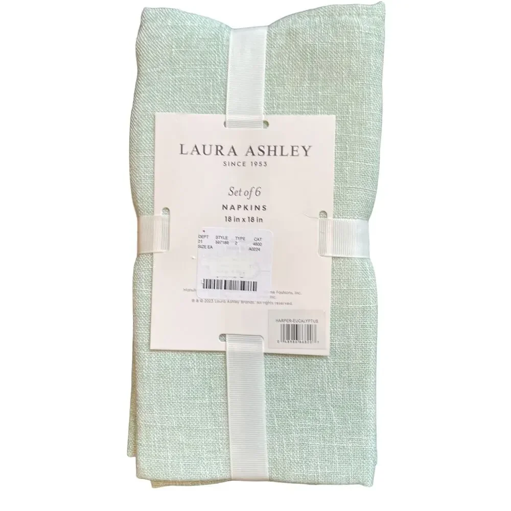 LAURA ASHLEY Spring Chic Mint Green Textured 18X18 Cloth Napkins Set of 6 NEW